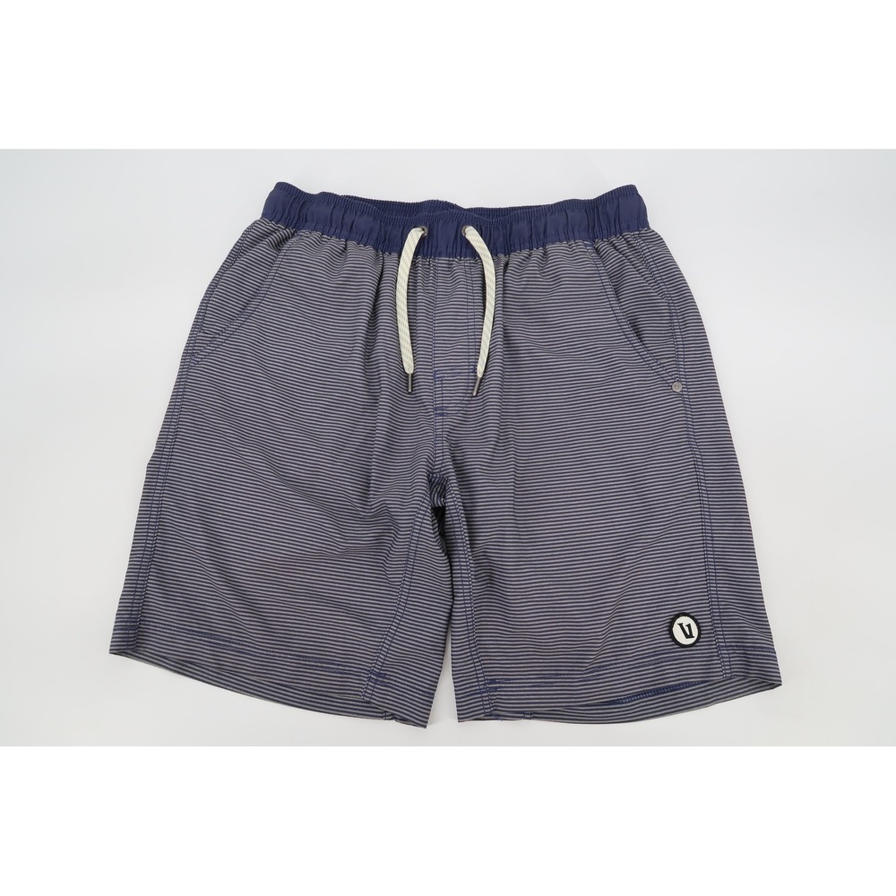 Vuori Kore Shorts Mens Medium 8" Iseam Navy Gray Striped Lined Performance V313